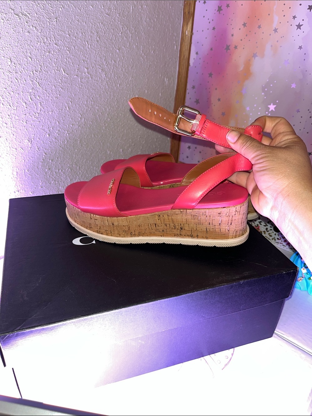 Coach Pink Cork Platform Sandals